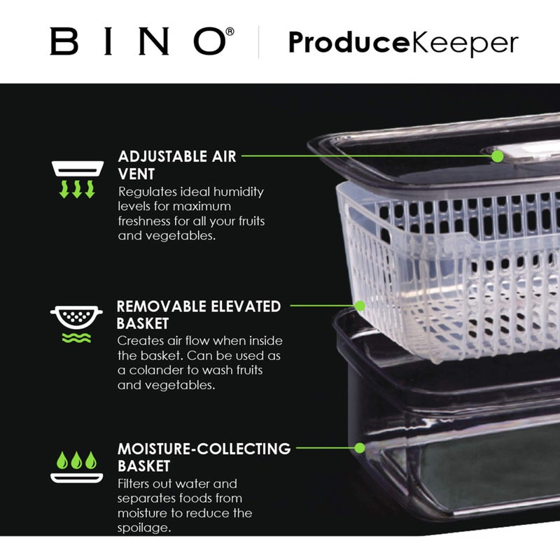 BINO | Produce Saver - 15.2 Cup/3.6L | Fridge Storage Containers for Fruits and Vegetables | Vegetable Storage with Adjustable Air Vent, Removable Basket | BPA-Free Fridge Organizers and Storage - Image 3